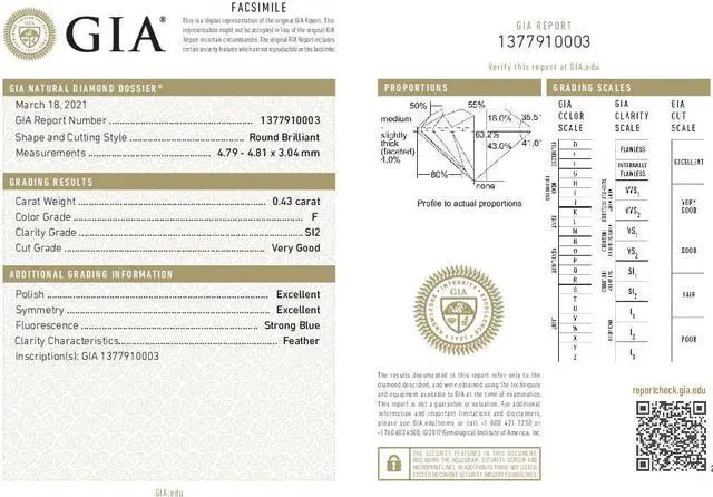 Alt view image 3 of 3 - Round Diamond Solitaire Pendant Necklace 14K White Gold (0.43 Ct,F Color,SI2 Clarity) GIA Certified