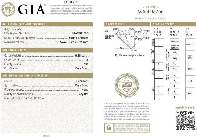 Alt view image 4 of 5 - Round Diamond Solitaire Engagement Ring,14k White Gold (0.58 Ct,D Color,SI1 Clarity) GIA Certified