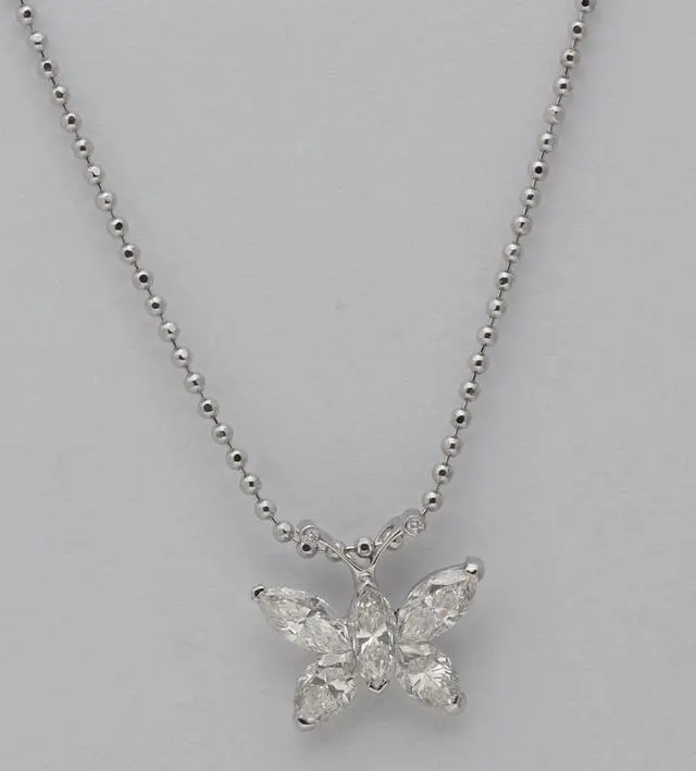 Alt view image 3 of 4 - 18k White Gold Marquise Cut Invisible Butterfly Diamond Pendant (1.09 Ct,G Color,VS Clarity)