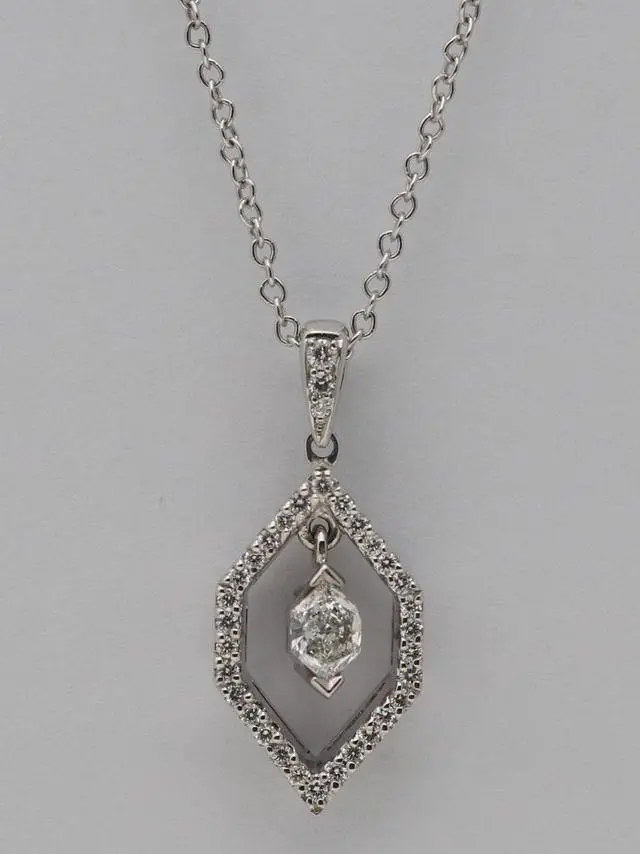Main image of 18k White Gold Marquise Duchess Cut Vintage Halo Diamond Pendant (0.4 Ct,H Color,VS Clarity)