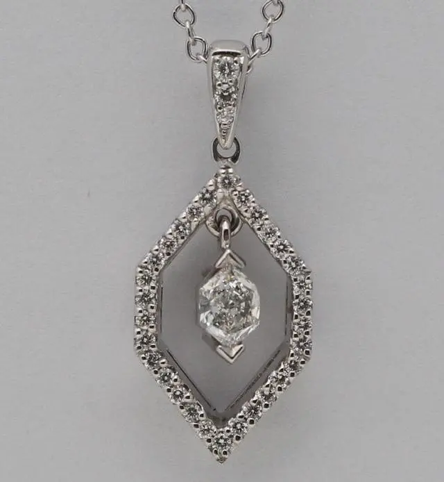 Alt view image 2 of 4 - 18k White Gold Marquise Duchess Cut Vintage Halo Diamond Pendant (0.4 Ct,H Color,VS Clarity)