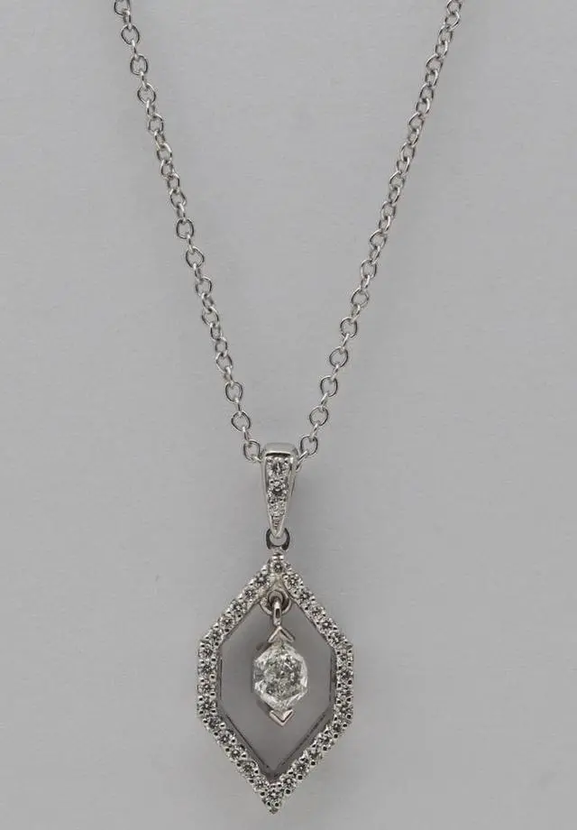 Alt view image 3 of 4 - 18k White Gold Marquise Duchess Cut Vintage Halo Diamond Pendant (0.4 Ct,H Color,VS Clarity)