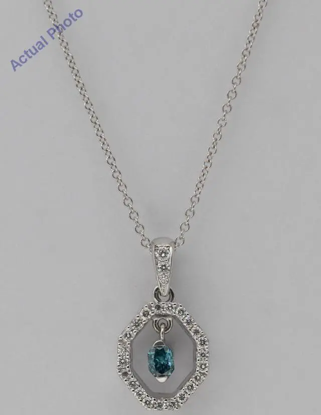 Alt view image 3 of 4 - 18k Gold Round & Vintage Halo Diamnd Pendant (Blue(Irradiated) & White Diamonds,Si1 Clarity)