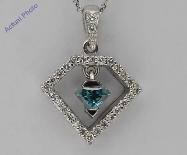 Alt view image 2 of 4 - 14k Gold Round & Vintage Halo Diamnd Pendant (Blue(Irradiated) & White Diamonds,Si1 Clarity)
