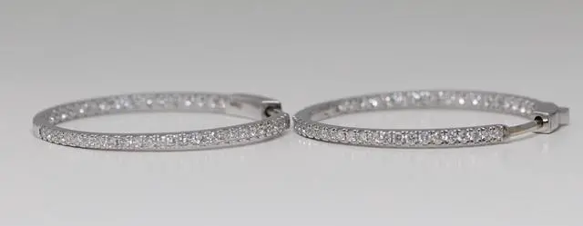 Main image of 14k White Gold Round Cut Classic Hoop Diamond Earrings (0.9 Ct,H Color,VS Clarity)