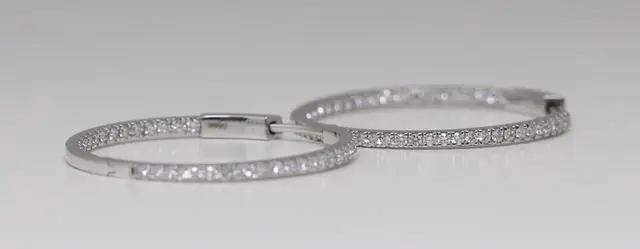 Alt view image 2 of 4 - 14k White Gold Round Cut Classic Hoop Diamond Earrings (0.9 Ct,H Color,VS Clarity)
