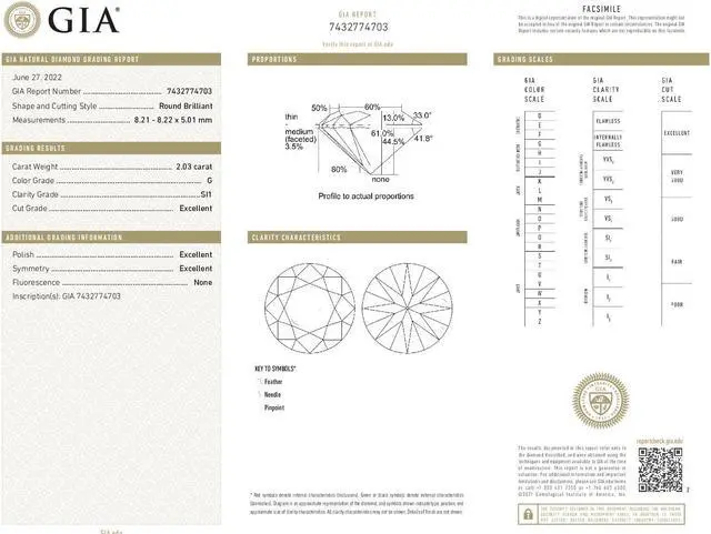 Alt view image 4 of 5 - Round Cut Loose Diamond (2.03 Ct,G Color,SI1 Clarity) GIA Certified
