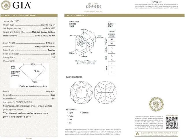 Alt view image 4 of 5 - Radiant Cut Loose Diamond (1.01 Ct,Yellow(Irradiated) Color,SI1 Clarity) GIA Certified