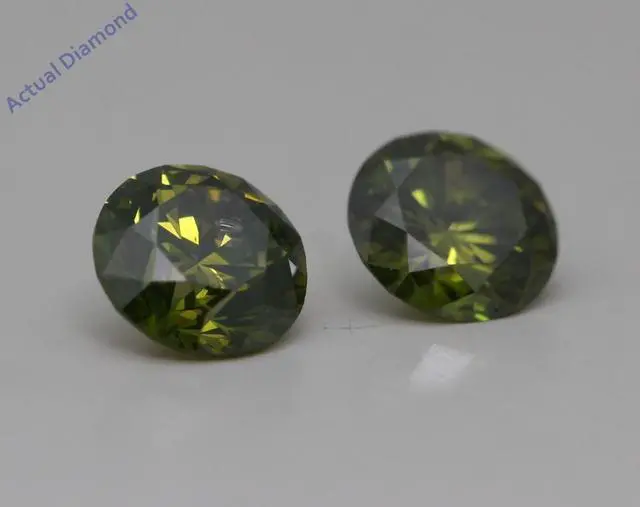 Alt view image 2 of 4 - A Pair of Round Cut Loose Diamonds (1.24 Ct,Green(Irradiated) Color,SI3-SI2 Clarity)