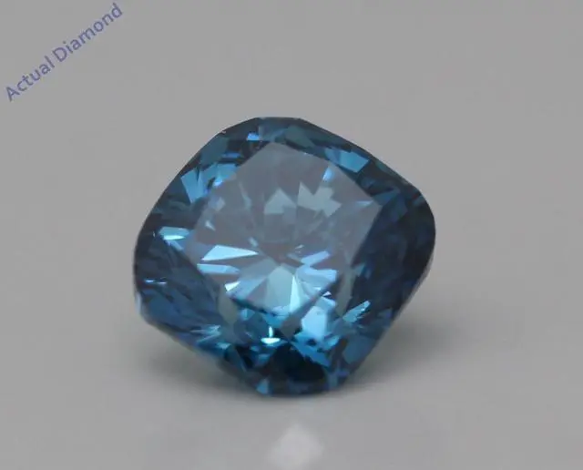 Alt view image 4 of 4 - Cushion Diamond Solitaire Engagement Ring 14K Yellow Gold (0.52 Ct Ocean Blue(Irradiated) Color VS1 Clarity)