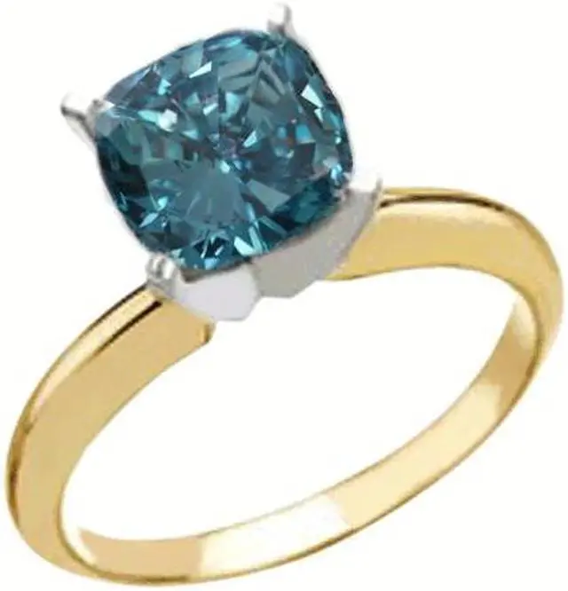 Main image of Cushion Diamond Solitaire Engagement Ring 14K Yellow Gold (0.52 Ct Ocean Blue(Irradiated) Color VS1 Clarity)
