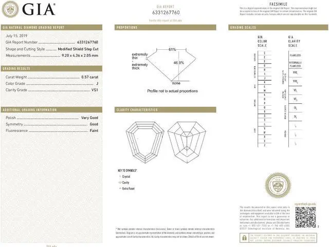 Alt view image 4 of 5 - Shield-Step Cut Natural Mined Loose Diamond (0.57 Ct,J Color,VS1 Clarity) GIA Certified