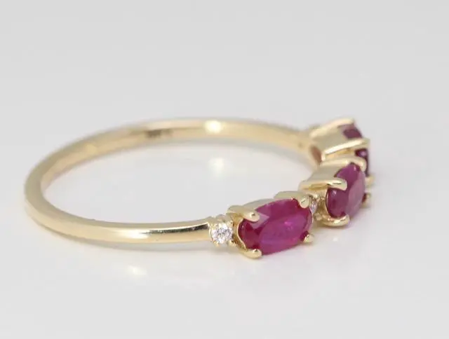 Alt view image 3 of 4 - 14k Yellow Gold Oval Natural Mined Ruby & Diamond 3 Center Stone Ring (Red Ruby & White Diamonds VS2)