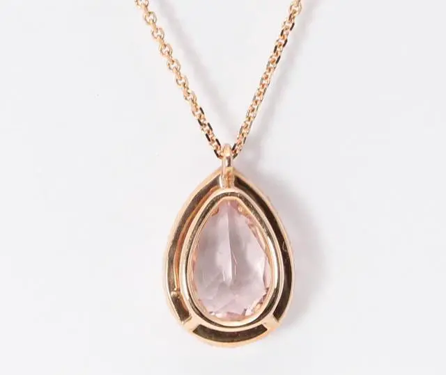 Alt view image 4 of 4 - 14k Rose Gold Pear Natural Mined Morganite & Diamond Halo Pendant (Pink Morganite & White Diamonds VS2)