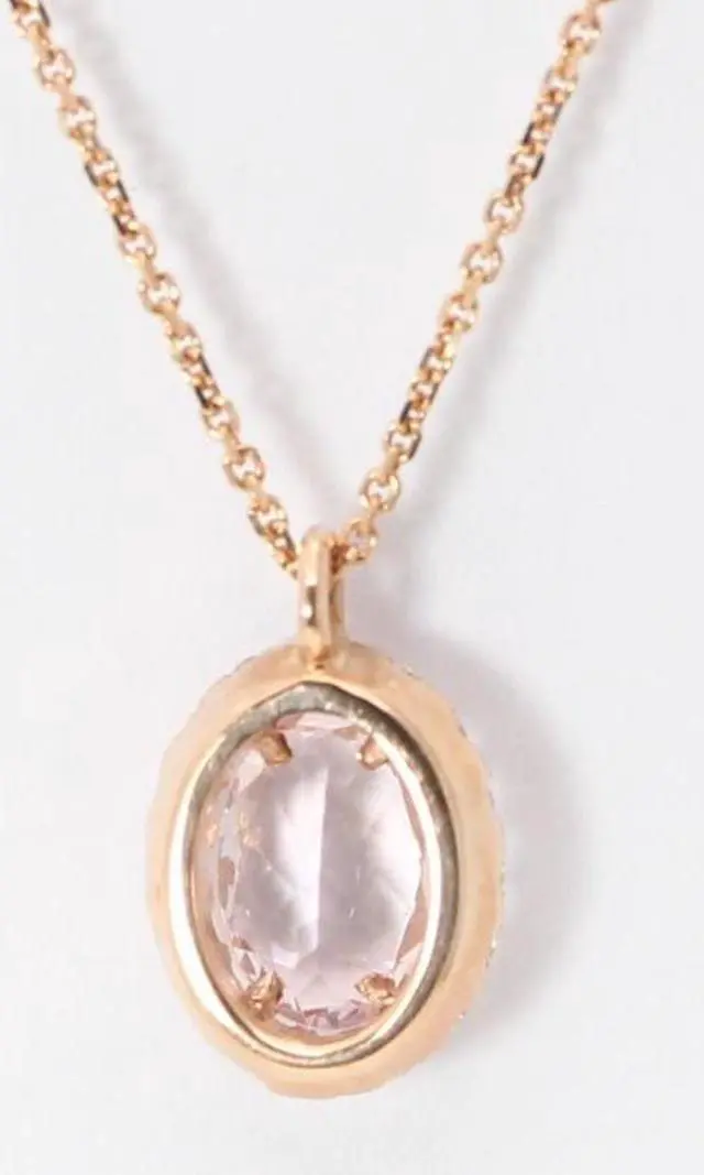 Alt view image 4 of 4 - 14k Rose Gold Oval Natural Mined Morganite & Diamond Halo Pendant (Pink Morganite & White Diamonds VS2)