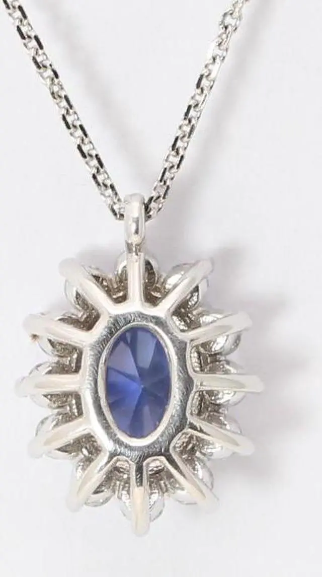 Alt view image 4 of 4 - 14k Gold Oval Natural Sapphire & Diamond Starburst Halo Pendant (Blue Sapphire & White Diamonds VS2)