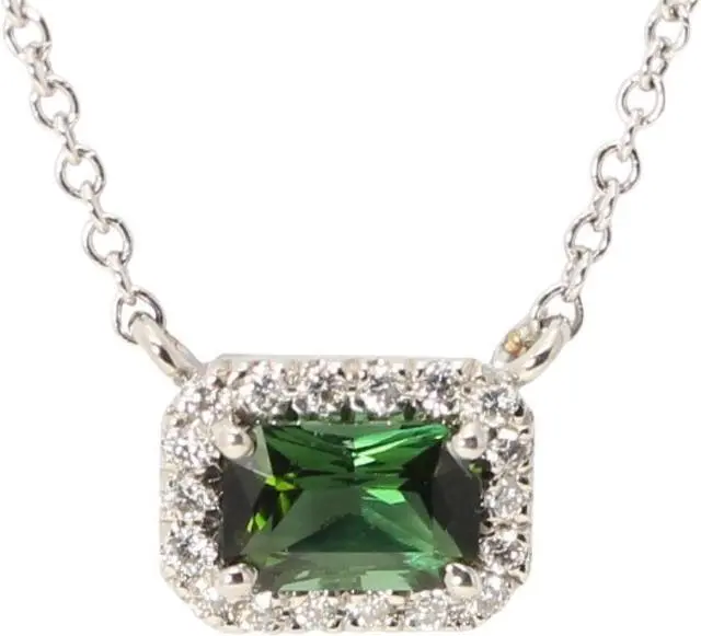 Main image of 14k Gold Emerald Natural Mined Tourmaline & Diamond Halo Pendant (Green Tourmaline & White Diamonds VS2)