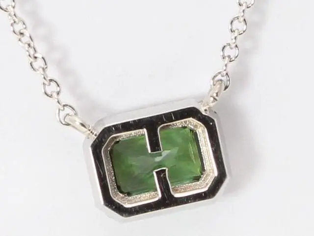 Alt view image 4 of 4 - 14k Gold Emerald Natural Mined Tourmaline & Diamond Halo Pendant (Green Tourmaline & White Diamonds VS2)