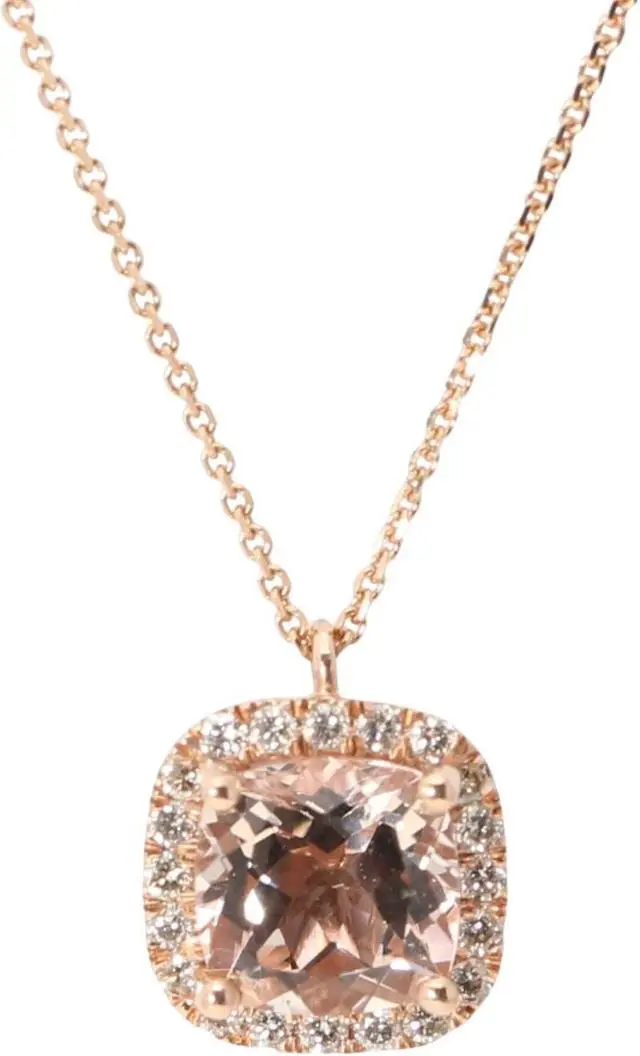 Main image of 14k Rose Gold Cushion Natural Morganite & Diamond Halo Pendant (Peach Morganite & White Diamonds VS2)
