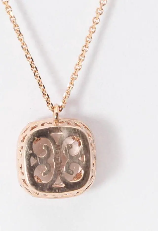 Alt view image 4 of 4 - 14k Rose Gold Cushion Natural Morganite & Diamond Halo Pendant (Peach Morganite & White Diamonds VS2)
