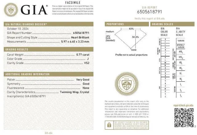 Alt view image 4 of 5 - Heart Cut Natural Mined Loose Diamond (0.77 Ct,J Color,VS2 Clarity) GIA Certified