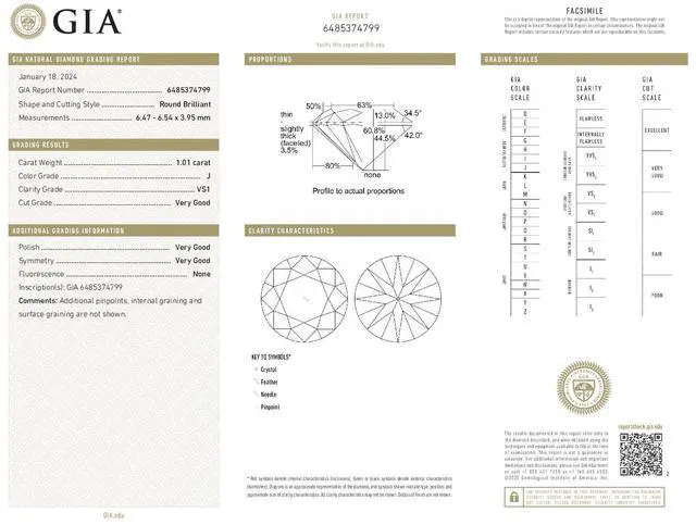 Alt view image 4 of 5 - Round Natural Mined Diamond Solitaire Pendant Necklace 14K White Gold (1.01 Ct,J Color,VS1 Clarity) GIA