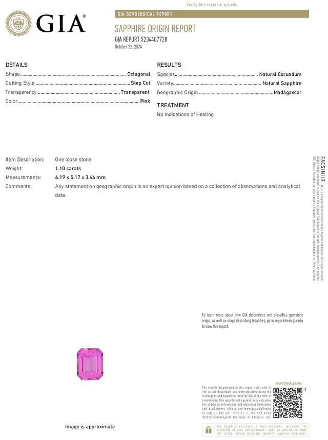 Alt view image 4 of 5 - Emerald Cut Natural Mined Loose Sapphire (1.1 Ct,Pink Color,VS2 Clarity) GIA Certified