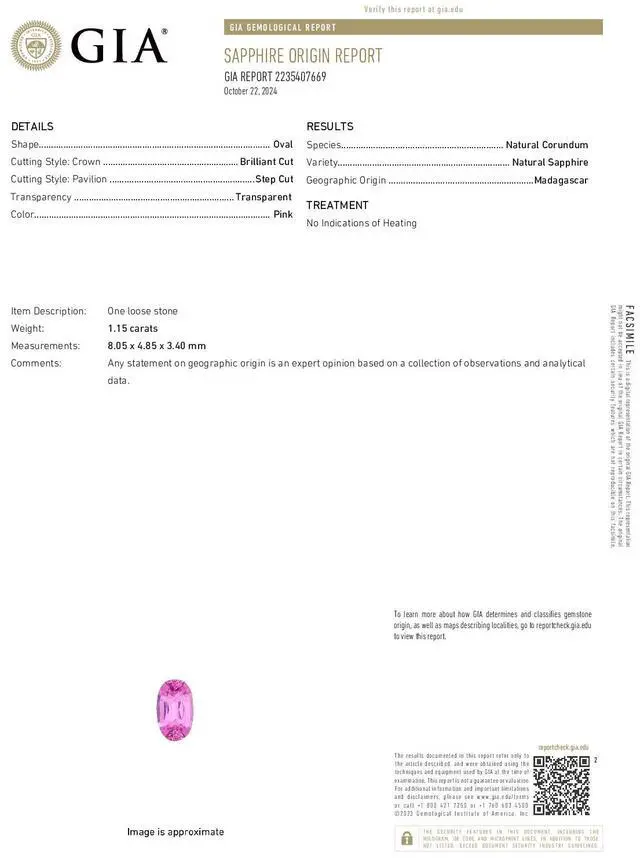 Alt view image 4 of 5 - Oval Cut Natural Mined Loose Sapphire (1.15 Ct,Pink Color,VS2 Clarity) GIA Certified