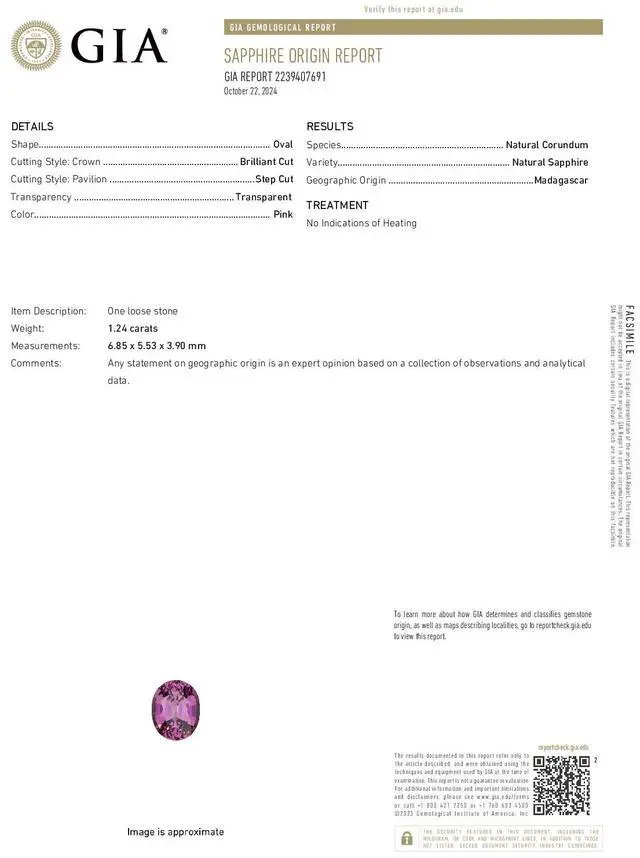 Alt view image 4 of 5 - Oval Cut Natural Mined Loose Sapphire (1.24 Ct,Pink Color,VS2 Clarity) GIA Certified