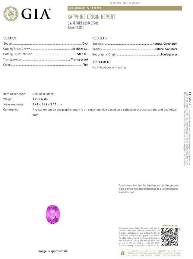 Alt view image 4 of 5 - Oval Cut Natural Mined Loose Sapphire (1.28 Ct,Pink Color,VS2 Clarity) GIA Certified