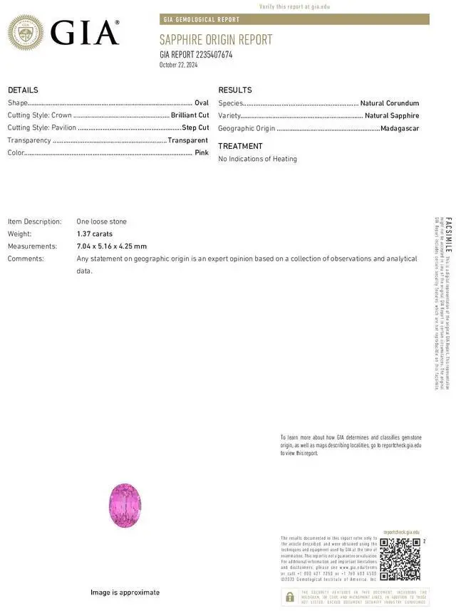 Alt view image 4 of 5 - Oval Cut Natural Mined Loose Sapphire (1.37 Ct,Pink Color,VS2 Clarity) GIA Certified