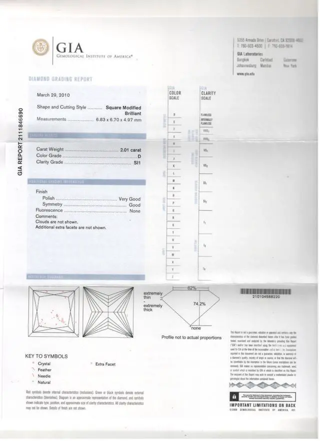 Alt view image 3 of 4 - Princess Natural Mined Diamond Solitaire Pendant Necklace 14k White Gold (2.01 Ct,D Color,SI1 Clarity) GIA