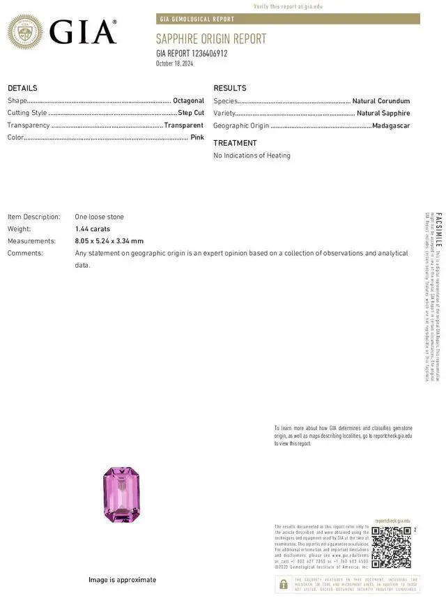 Alt view image 4 of 5 - Emerald Cut Natural Mined Loose Sapphire (1.44 Ct,Pink Color,VS2 Clarity) GIA Certified