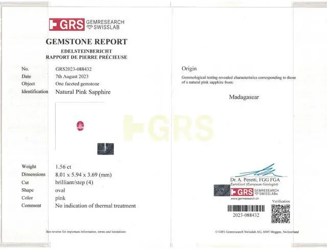 Alt view image 4 of 5 - Oval Cut Natural Mined Loose Sapphire (1.56 Ct,Pink Color,VS2 Clarity) GRS Certified