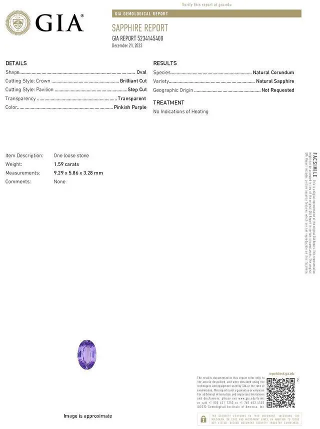 Alt view image 4 of 5 - Oval Cut Natural Mined Loose Sapphire (1.59 Ct,Pinkish Purple Color,VS2 Clarity) GIA Certified