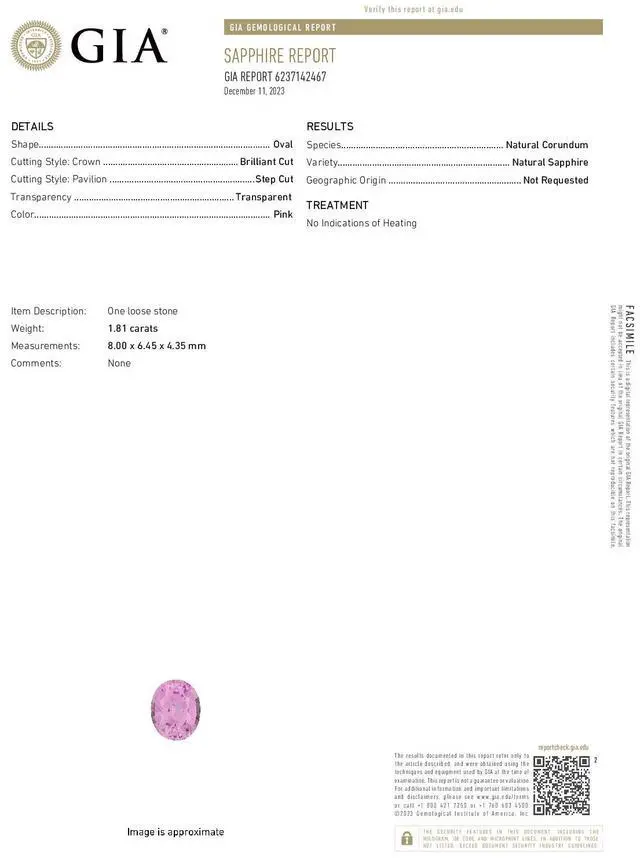 Alt view image 4 of 5 - Oval Cut Natural Mined Loose Sapphire (1.81 Ct,Pink Color,VS2 Clarity) GIA Certified