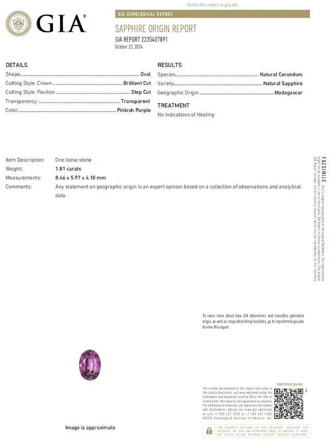 Alt view image 4 of 5 - Oval Cut Natural Mined Loose Sapphire (1.81 Ct,Pinkish Purple Color,VS2 Clarity) GIA Certified