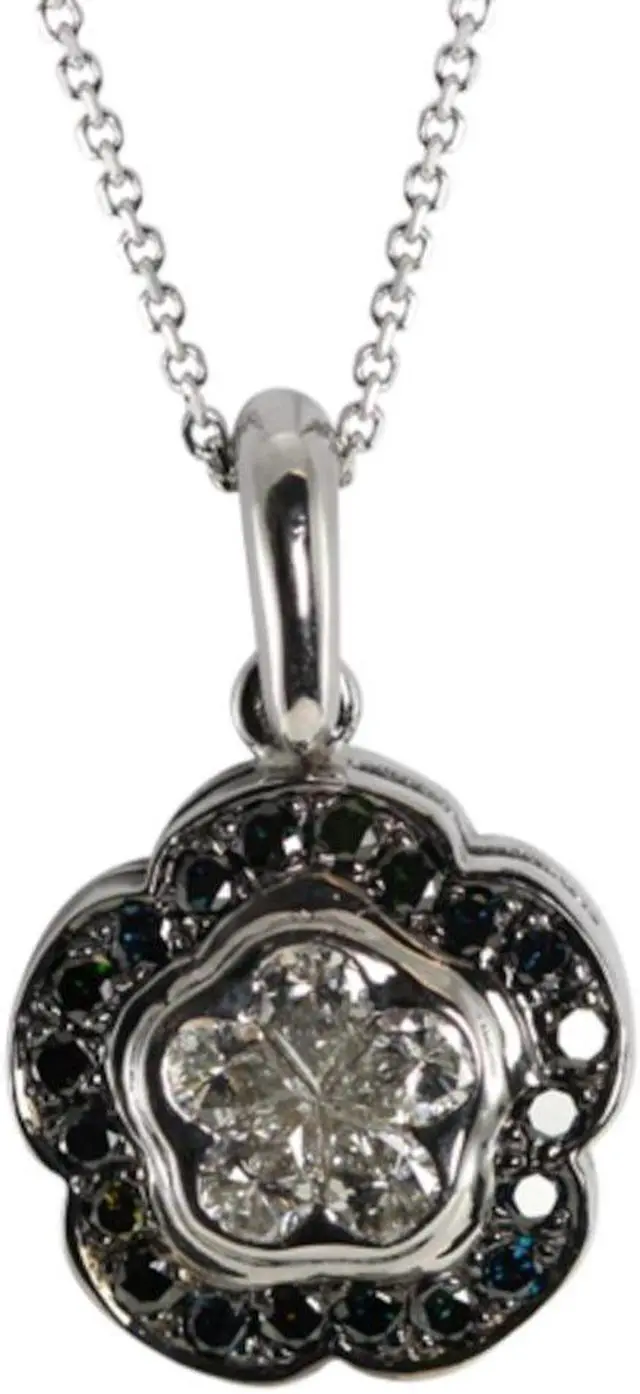 Alt view image 3 of 3 - 18k White Gold Invisible Setting Pear and Round Cut Diamond Flower Pendant (0.64 Ct, White & Black (Color Irradiated) Diamonds, SI1 Clarity)
