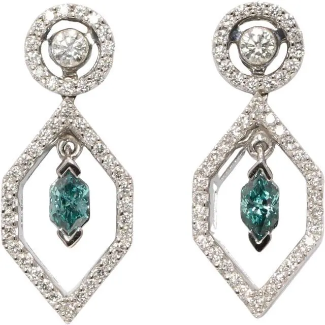 Alt view image 5 of 5 - 18k Gold Multi-Stone Vintage Prongs Set Marquise Enhanced Drop Earrings (Blue(Irradiated) White Vs Clarity)