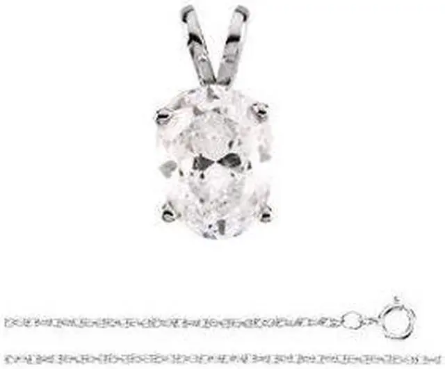 Main image of Oval Diamond Solitaire Pendant Necklace 14k White Gold (1.01 Ct, K, VS1 GIA Certified)