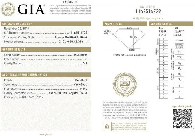 Alt view image 4 of 5 - Princess Cut Loose Diamond (0.66 Ct, D, SI1(Laser Drilled)) GIA Certified