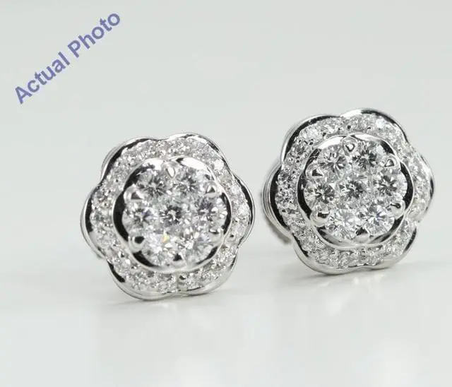 Alt view image 2 of 4 - 18k White Gold Invisible Setting Round Cut Diamond Flower Earrings (1.02 Ct, G Color, VS Clarity)