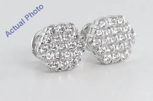Alt view image 2 of 4 - 18k White Gold Invisible Setting Round Cut Diamond Hexagon Flower Earrings (2.36 Ct, G Color, VS1 Clarity)