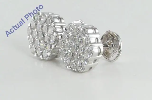 Alt view image 4 of 4 - 18k White Gold Invisible Setting Round Cut Diamond Hexagon Flower Earrings (2.36 Ct, G Color, VS1 Clarity)