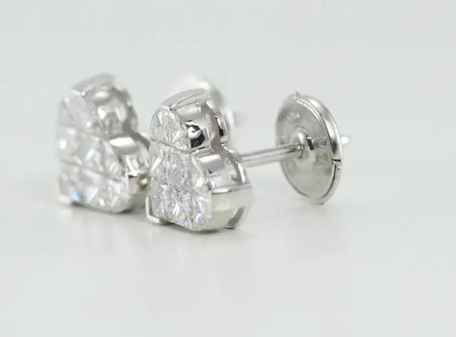 Alt view image 4 of 4 - 18k White Gold Invisible Setting Princess Cut Diamond Heart Earrings (1.5 Ct, G Color, VS Clarity)