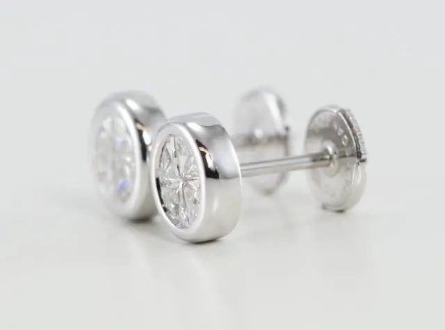 Alt view image 4 of 4 - 18k White Gold Invisible Setting Princess Cut Diamond Round Earrings (0.78 Ct, G-H Color, SI1 Clarity)