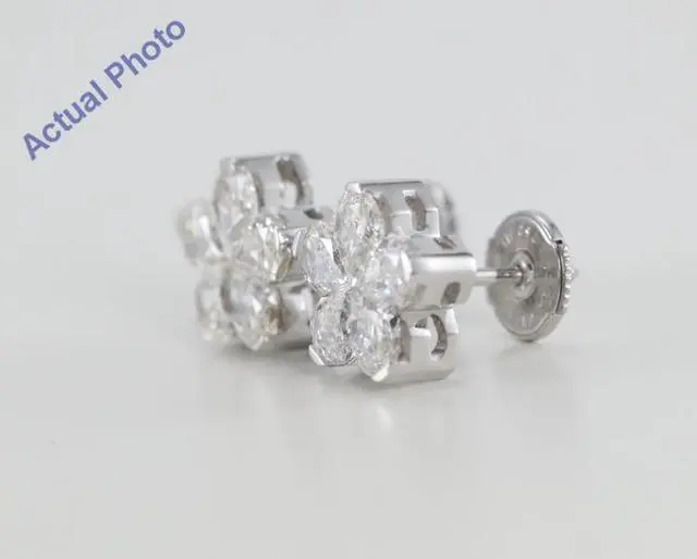 Alt view image 4 of 4 - 18k White Gold Invisible Setting Pear Cut Diamond Flower Earrings (2 Ct, H Color, SI1 Clarity)