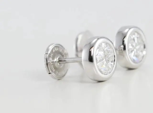 Alt view image 3 of 4 - 18k White Gold Invisible Setting Princess Cut Diamond Round Earrings (0.78 Ct, G-H Color, SI1 Clarity)