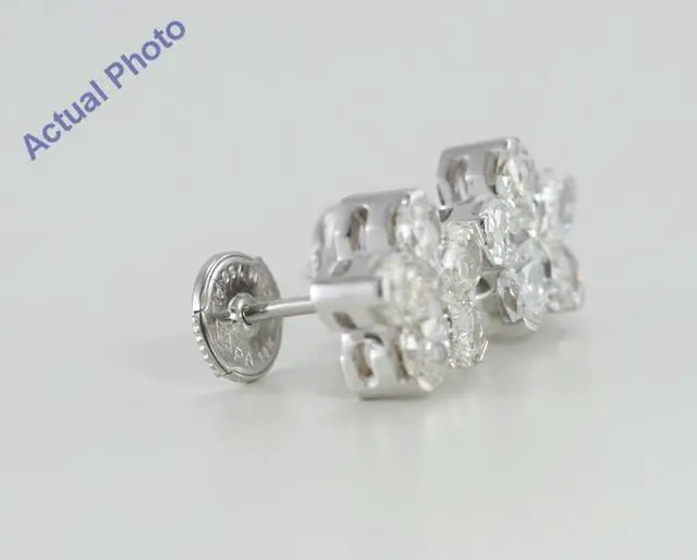 Alt view image 3 of 4 - 18k White Gold Invisible Setting Pear Cut Diamond Flower Earrings (2 Ct, H Color, SI1 Clarity)