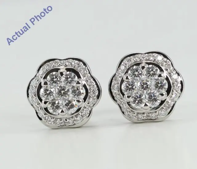 Main image of 18k White Gold Invisible Setting Round Cut Diamond Flower Earrings (1.02 Ct, G Color, VS Clarity)